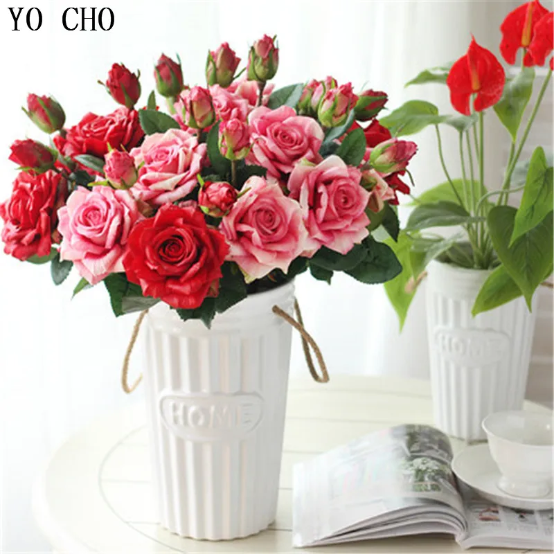 YO CHO 7 шт./партия, высокое качество, роза, искусственный цветок, свадебный декоративный цветок, украшение для дома, настоящий сенсорный цветок, свадебный букет