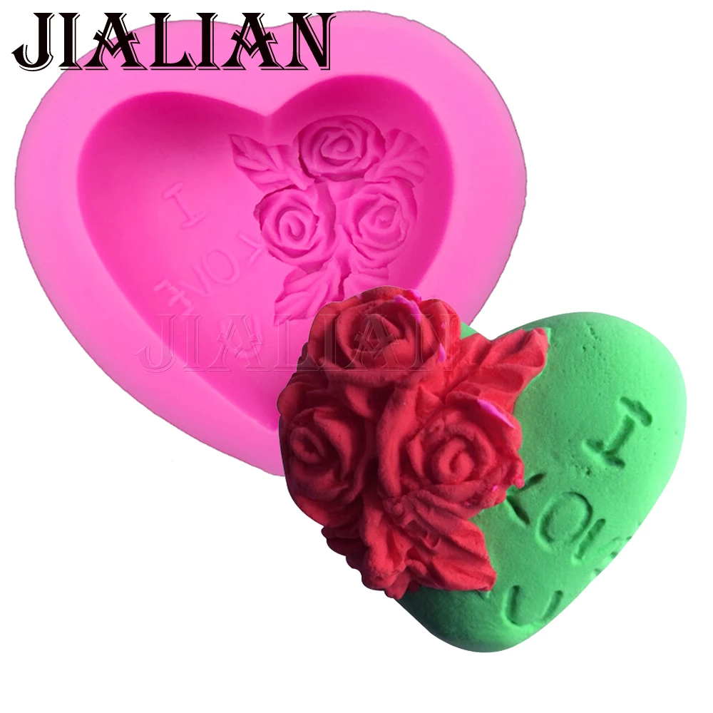 

3D I love you Heart-shaped roses soap mould wedding cake decorating tools DIY baking fondant silicone mold T0135
