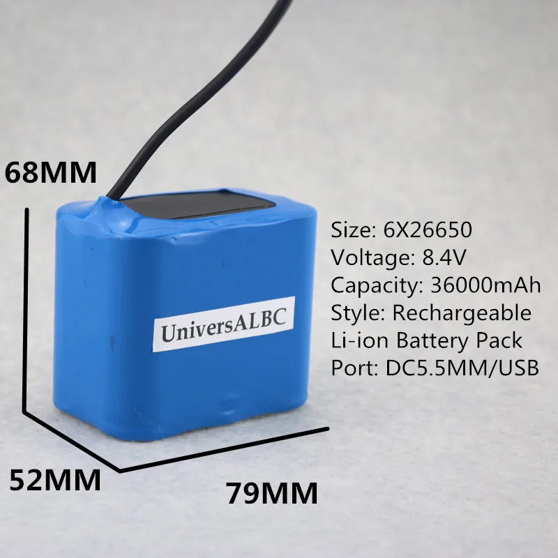 36000 мА/ч 6X26650 перезаряжаемый 8,4 в литий-ионный аккумулятор для светодиодный велосипедный фонарь фары подставка USB DC5.5 мм 8,4 в выходной порт