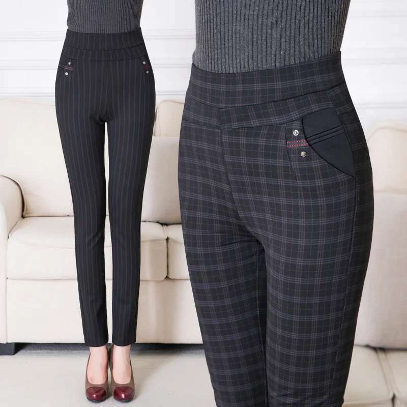 Осенние женские клетчатые штаны, высокая талия, полная длина, хлопок, уличная одежда, фитнес-брюки размера плюс, 3XL, 4XL, 5XL, 6XL, 7XL
