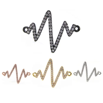 

18K Gold CZ Pave Heart Beat Connector Link Fit For Bracelets Making Charm HeartBeats Pendant DIY Necklace Jewelry Accessories