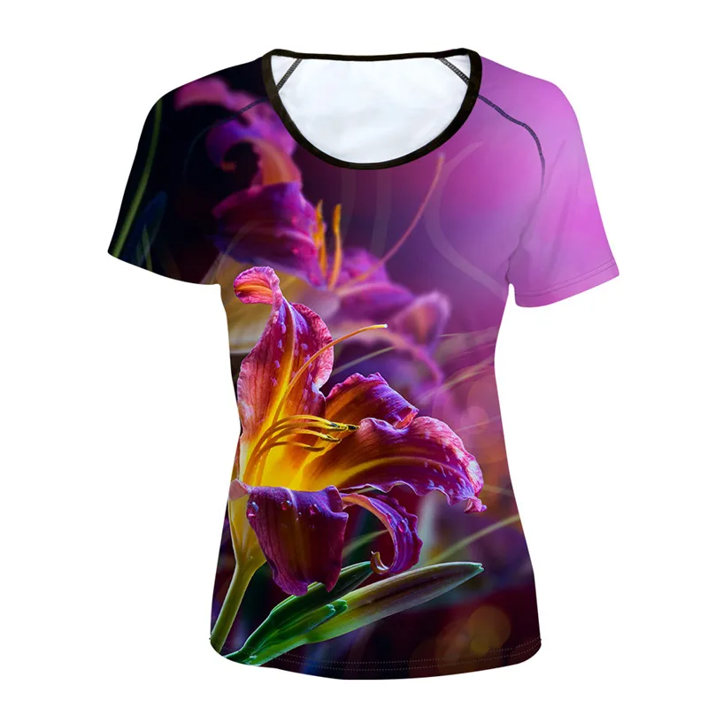 FORUDESIGNS/Розовая женская футболка с цветком персика, топы с 3D цветочным принтом, футболки для девочек-подростков, брендовые футболки с коротким рукавом, облегающие футболки - Цвет: CC2553BV