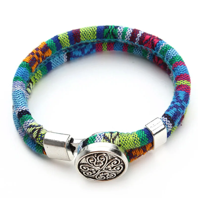 Богемные многоцветные хлопковые браслеты из шнуров Тибетский серебристый цвет этнические обертывания цветок кнопки браслет ювелирные изделия - Окраска металла: 11 cotton bracelet