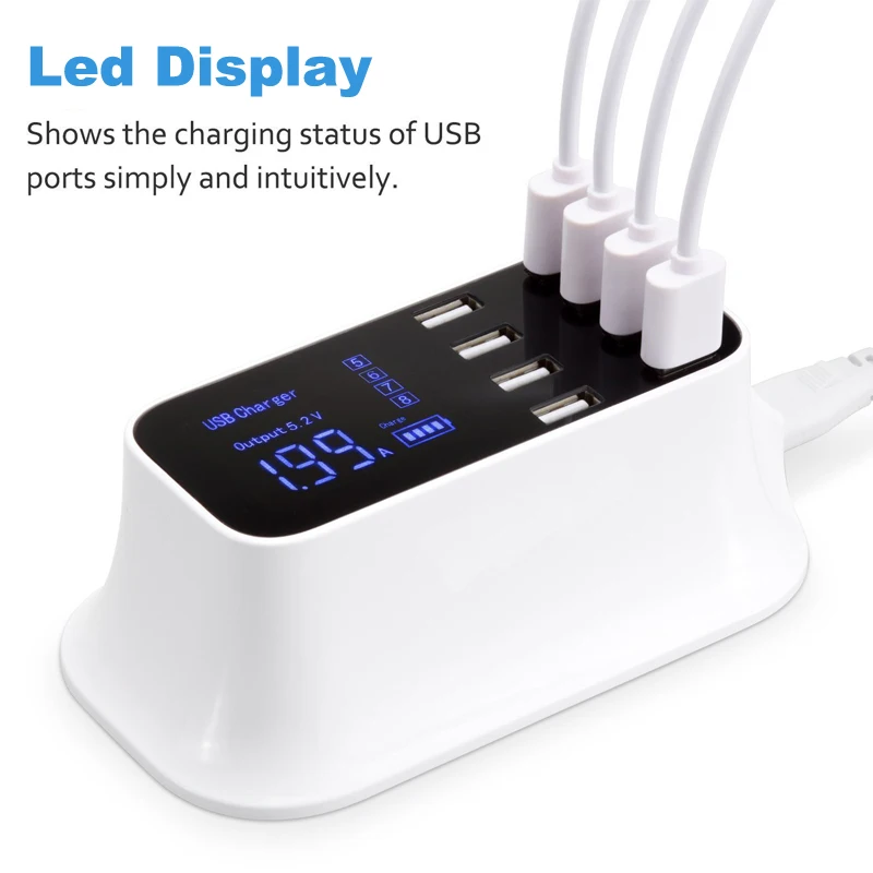 Multi USB Charger 8 Port Desktop Charging Station LED Travel Wall Charger for apple iPhone 8/7/6/6S/Plus iPad Smart Phone Tablet