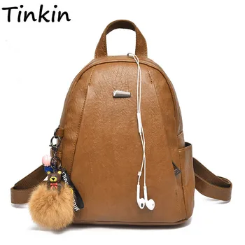 

Tinkin New Soft Vintage Backpack Simplicity Student School Bag High Capacity Pom Pom Rucksack