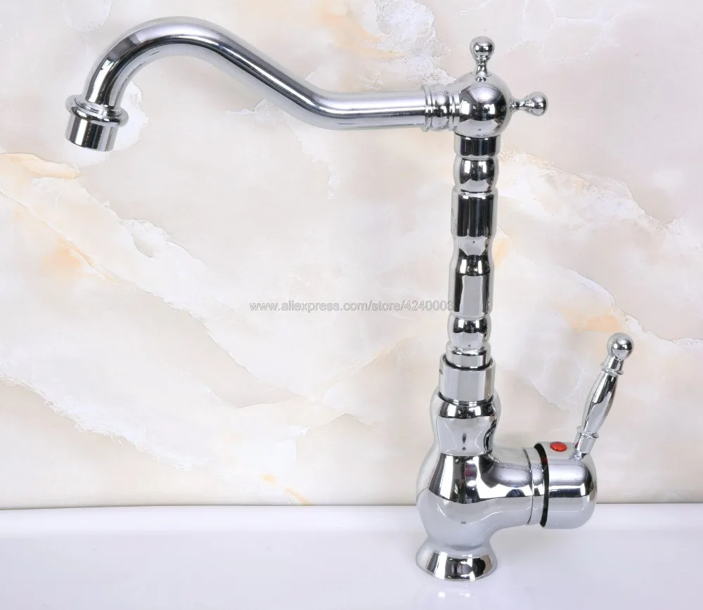 

Polished Chrome Swivel Spout Single Lever Deck Mount Bathroom Sink Faucet Vessel Mixer Tap Knf671