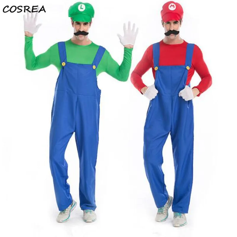 Adults Funy Super Luigi Brothers Plumber Cosplay Costume For Men Boys