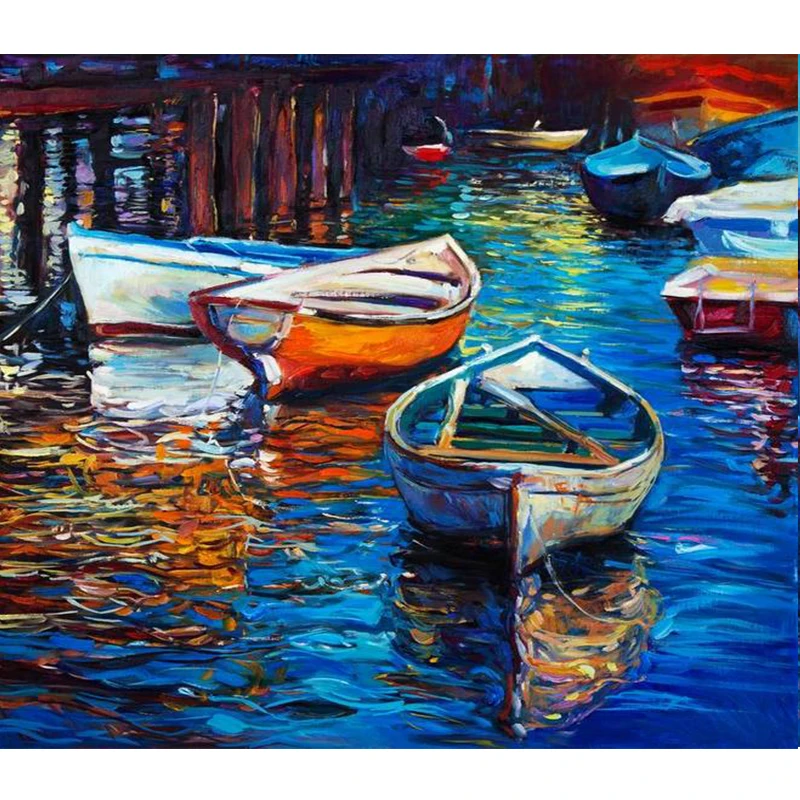 

100% Hand Painted Modern Abstract Sailboats Oil Painting On Canvas Wall Art Wall Adornment Pictures Painting For Live Room home