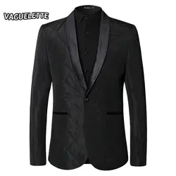 Сплошной черный мужской пиджак платок в клетку формальные мужские этап одежда Slim Fit Свадебные смокинги пиджак 2017 M-3XL