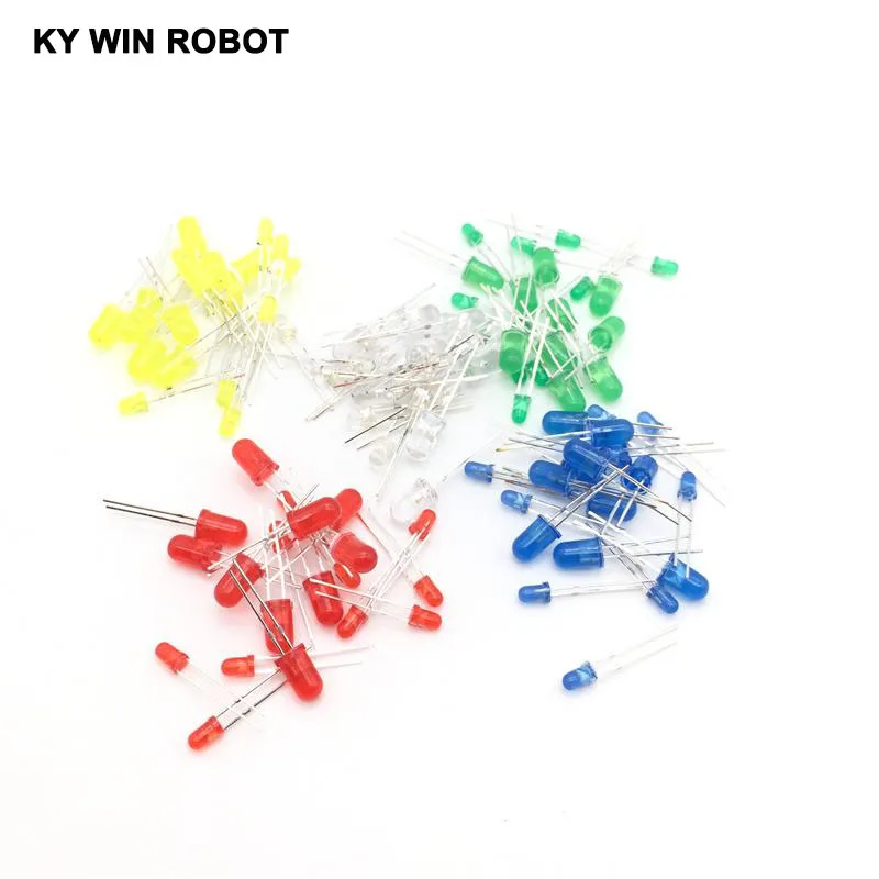 

Free Shipping 100Pcs/lot 3MM 5MM Led Kit Mixed Color Red Green Yellow Blue White Light Emitting Diode