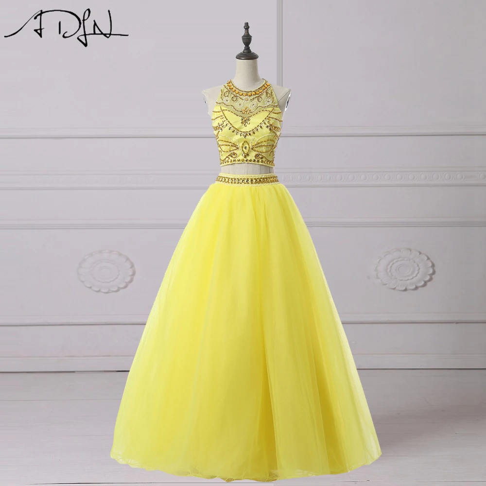 

ADLN Two Piece Quinceanera Dresses Charming Heavily Beaded Halter Yellow Prom Dress Sweet 16 Dress Debutante Gown