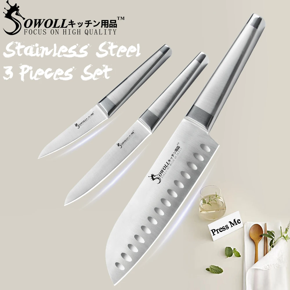 

SOWOLL Non-stick Stainless Steel Kitchen Knife Set Handmade Paring Utility Santoku Chef Bread Slicing Kitchen Accessories Tools