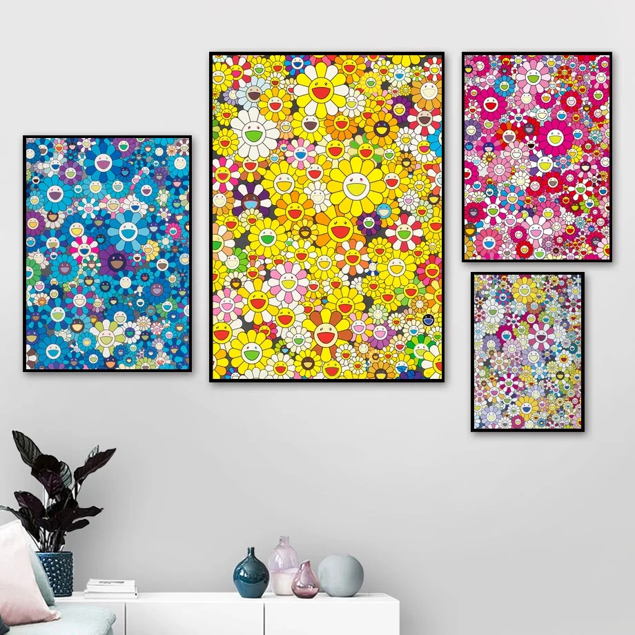 

Murakami Takashi Sun Flower Japanese Pop Poster Canvas Painting Print Home Decor No Frame Dropshipping