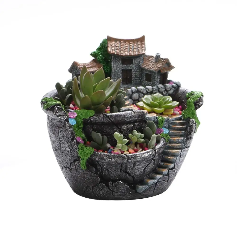 

Pastoral Waterfall Resin Flowerpot Succulent Plants Planter Desktop Potted Holder Home Decoration Flower Pot Gift