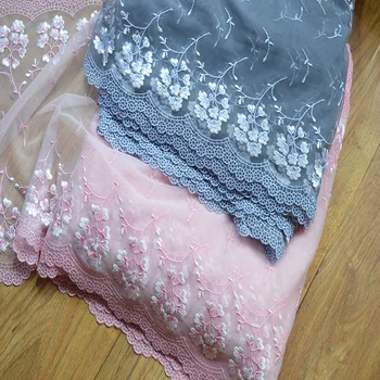 

30CM Width (2yds/lot)Embroide pink and blue mesh sliver flower Hight quality lace fabrics embroidered lace trim-m16080603