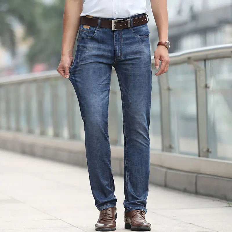 2019 Spring Summer JEEP Brand Cotton Jean Elastic Mens Casual Full Length Mid Waist Straight Jeans Cotton Pants Fashion Trousers (12)