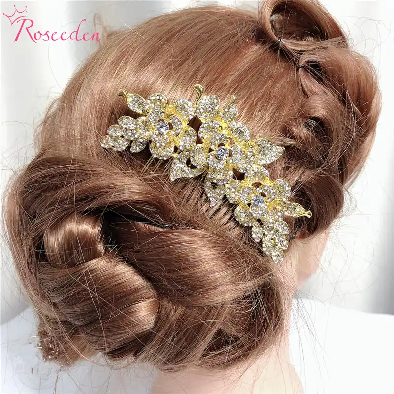 Flossy Crystal Wedding Hair Comb Hairpieces Rhinestone Floral