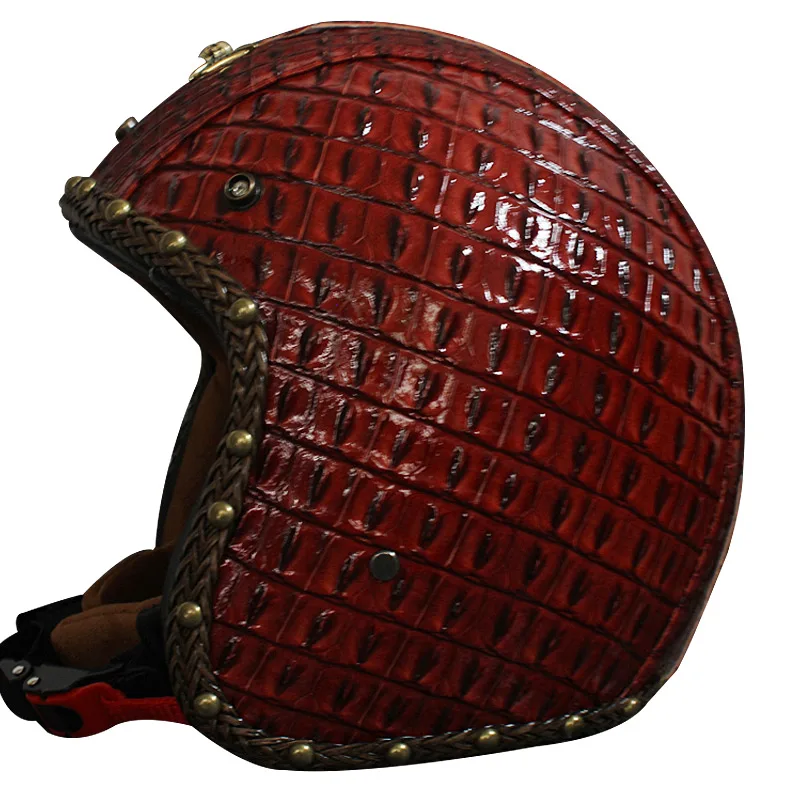 Vcoros Brand PU Leather Harley Retro Motorcycle Helmet personality