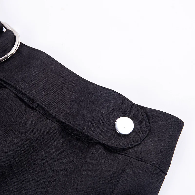Черная юбка женская готическая нестандартная плиссированная мини-юбка летняя металлическая Регулируемая Талия темные модные юбки