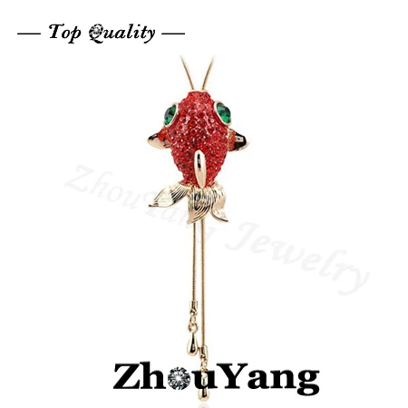 

ZYM004 Red Crystal Goldfish Sweater Chain Rose Gold Color Pendant Necklace Austrian Crystal