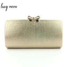 Модные дизайнерские женские клатчи, однотонные вечерние сумки с металлическим бантом для женщин, свадебные сумочки на цепочке ZD1176
