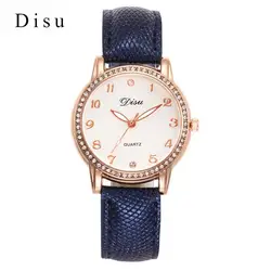 Disu марка розовое золото кожа часы Роскошные Классические наручные часы Мода Повседневное простой кварцевые наручные часы Для женщин Часы