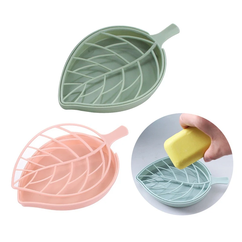 

Double Layer Leaf Shape Drain Soap Box Soap Storage Box Container Portable Leaves Shape Soap Dishes Holder Bathroom Supplies