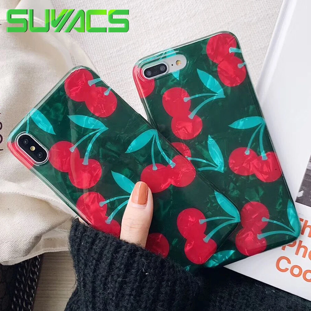 

SUYACS Cherry Pattern Dream Shell Soft IMD Case For iPhone XS MAX XR X 6 6S 7 8 Plus Full Body Phone Case For iPhone XS Cover