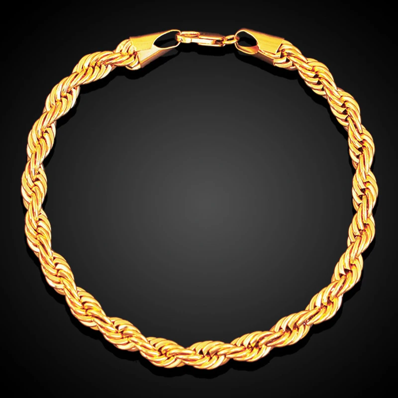 

21cm Twisted Chain Gold Color Bracelets Men Women Customize Jewelry Parties Accessorie