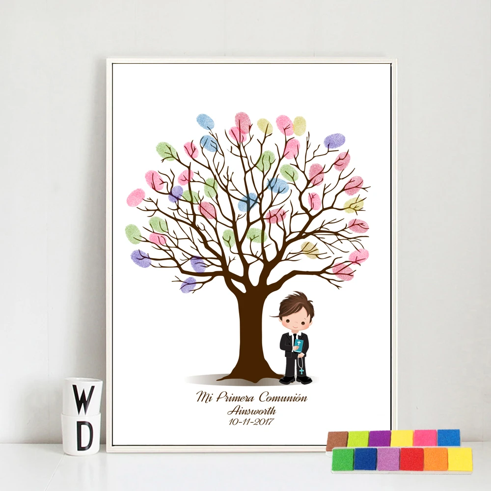 

DIY First Communion Decoration Fingerprint Signature Guestbook Painting Custom Name Baby Shower Baptism Birthday Party Gifts