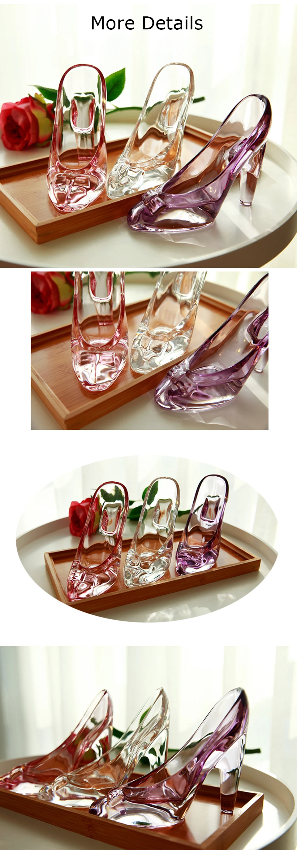 Sodial Crystal Shoes Glass Birthday Gift Home Decor Cinderella High-heeled Shoes Wedding Shoes Figurines Miniatures Ornament