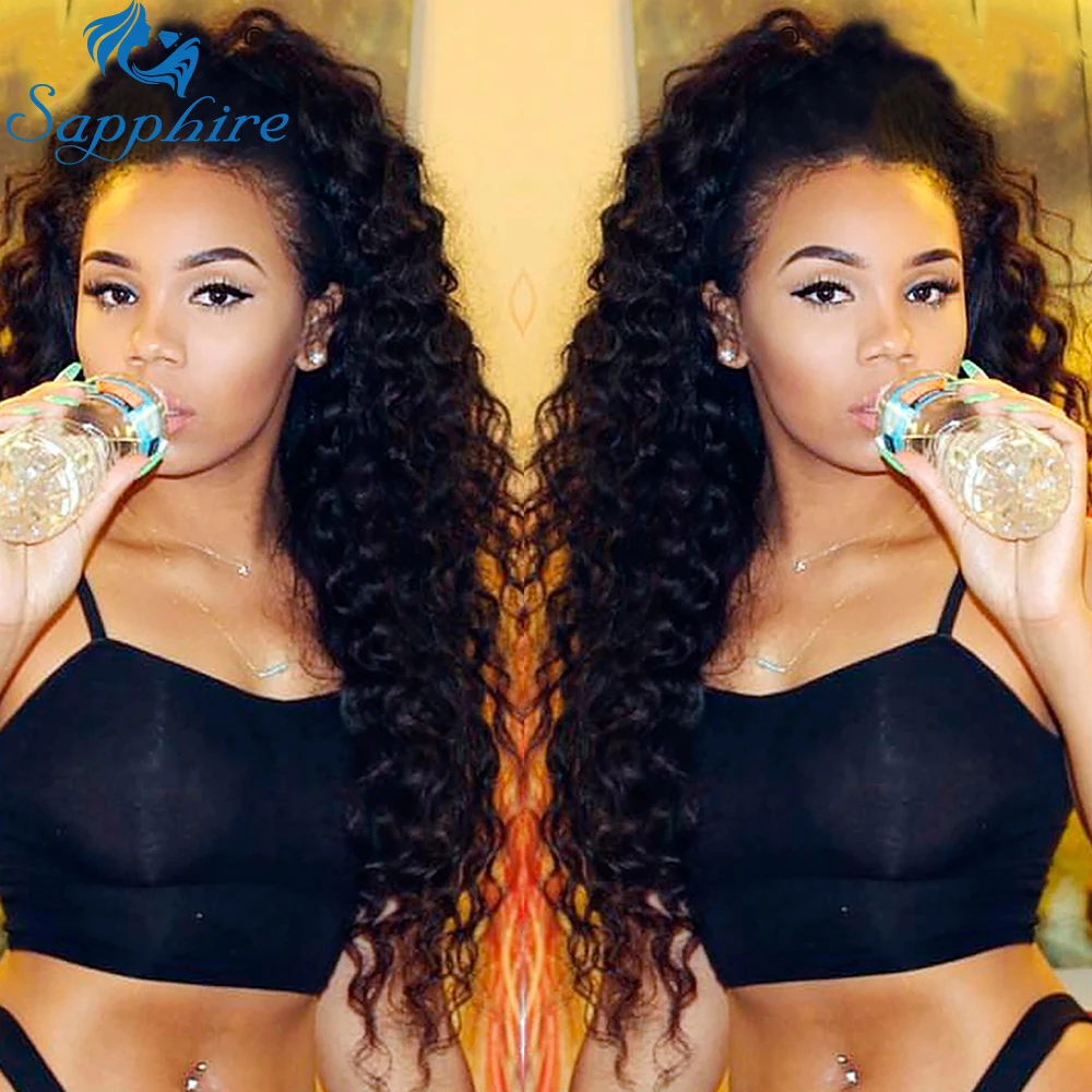 Sapphire Brazilian Curly Hair Weave Bundles With Closure 3 Bundle With Lace Closure Human Hair Deep Wave Bundles With Closure