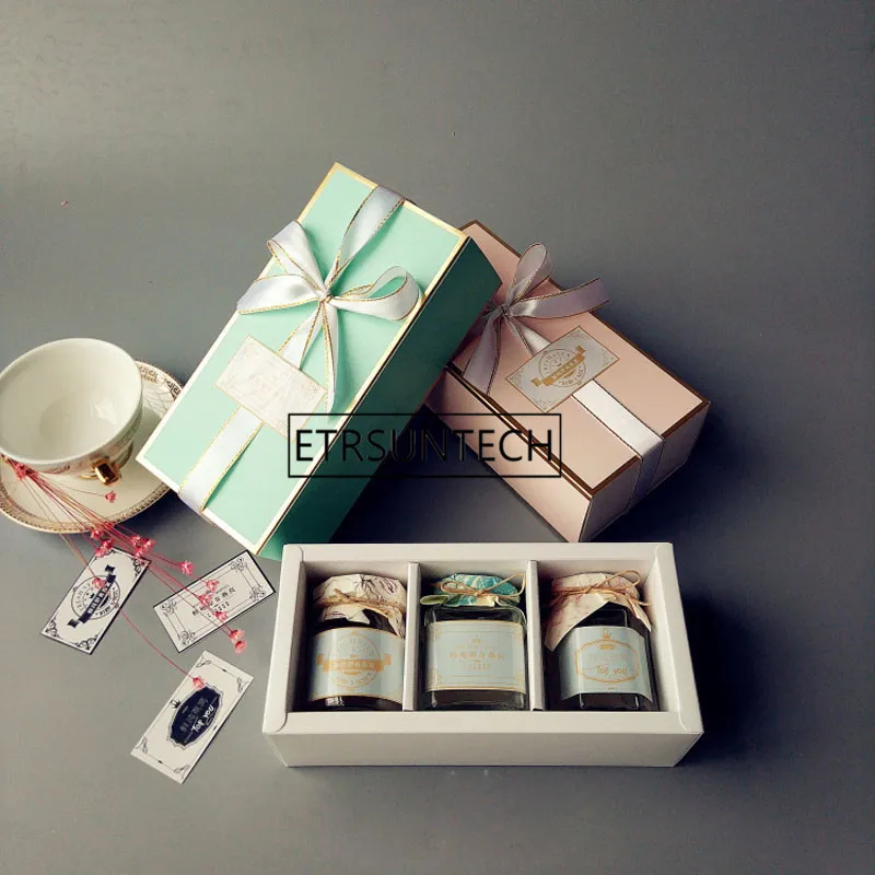 Caja de Papel Kraft para botellas de vidrio, cajón de embalaje para mermelada/Miel/Salsa/pudín, color rosa y azul, 3x100ML|Envoltorios bolsas - AliExpress