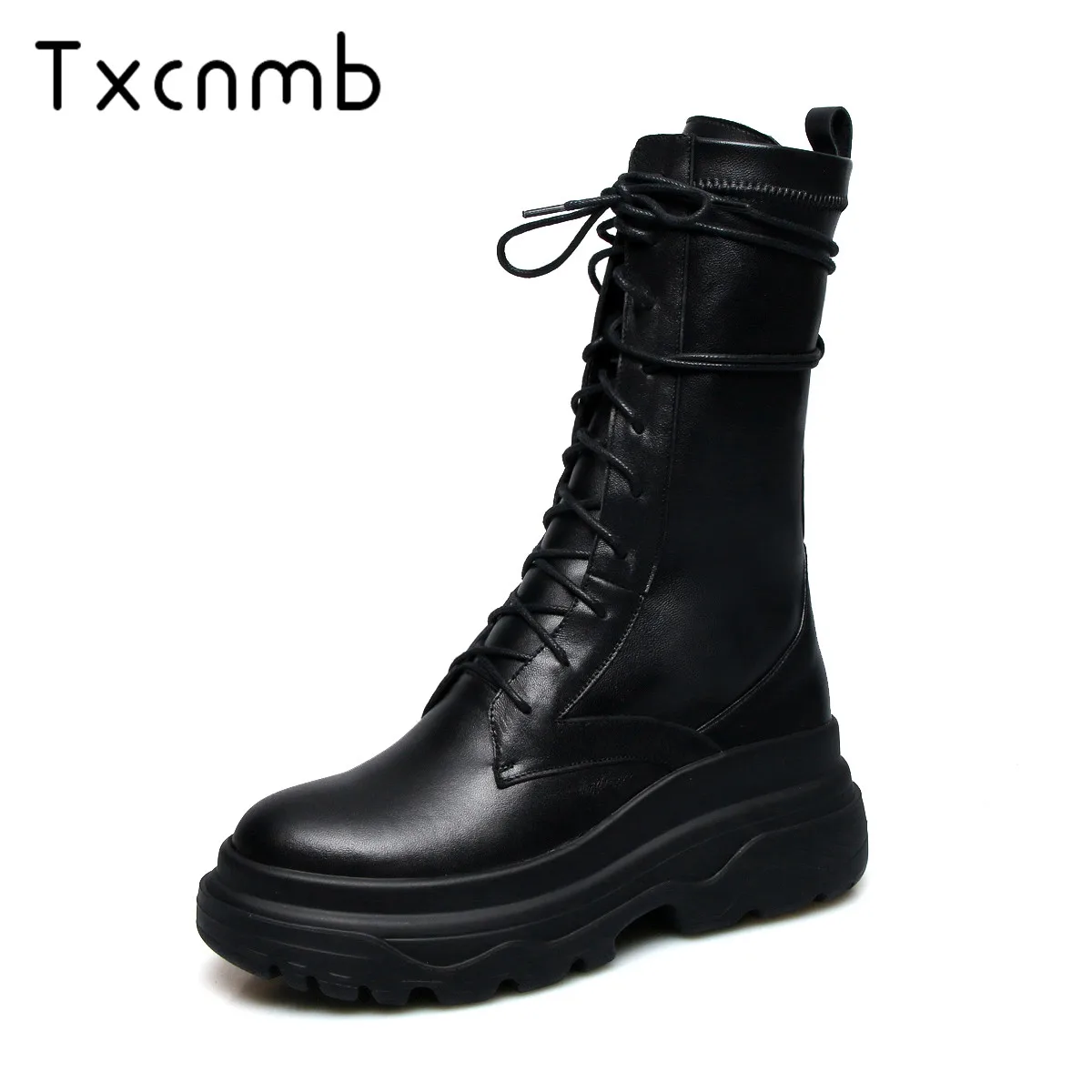 

TXCNMB 2019 Warm Winter Women Ankle Boots Shoes Woman snow boots Fashion Lace-up Party Genuine Leather Round Toe Short Boots