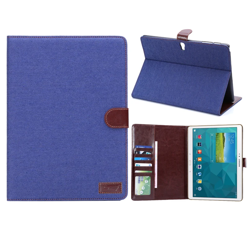 

Magnetic Flip Denim Leather Case Auto Sleep Wake UP Smart Cover with Wallet Slot for Samsung Galaxy Tab S T800 T805 10.5"+Stylus