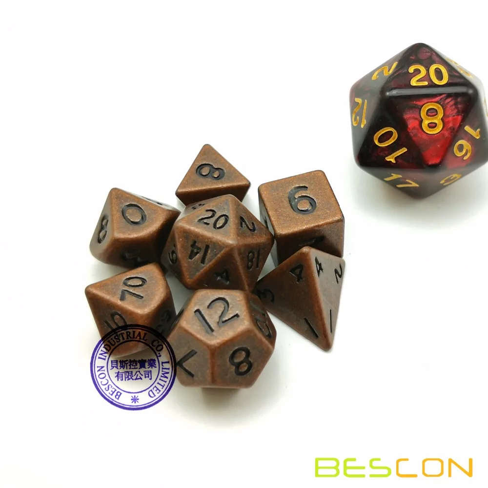 Bescon 10 мм Мини твердые металлические игральные кости набор античная медь, мини металлические многогранные D& D RPG миниатюрные игральные кости 7-sets