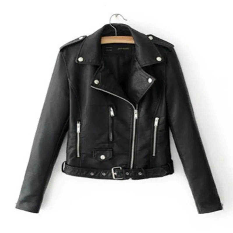 Soild Color Leather Jacket Women Fashion Bright Colors Black Motorcycle Coat Short Faux Leather Biker Jacket Soft Female Tops