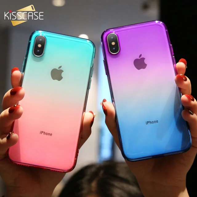 Cheap KISSCASE Ultra Slim Double Color Gradient Case For iPhone XR X 8 Plus 7 Soft TPU Cases For iPhone 6S 6 Plus 6 S 5S 5 Se XS Max  