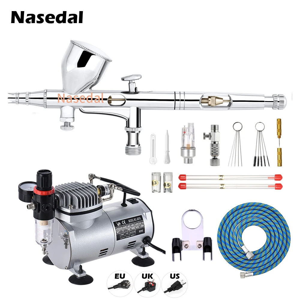 

Nasedal Air Compressor with Tank 1/6 HP Airbrush Compressor Oil-less Quiet High-pressure Pump Nail Art Model Cake Car Body