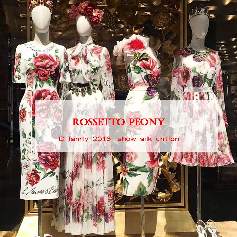 

High-end custom Peony Digital Printed 100% Silk Chiffon Fabric For Summer Dress,Width 140cm Mulberry Silk Clothing DIY Sewing