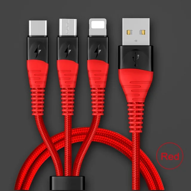 Двойной цвет черный+ красный 3 в 1 USB кабель для Iphone Micro usb type C 2.4A провод для iPhone X Xiaomi samsung S9 провод для быстрой зарядки - Цвет: Красный
