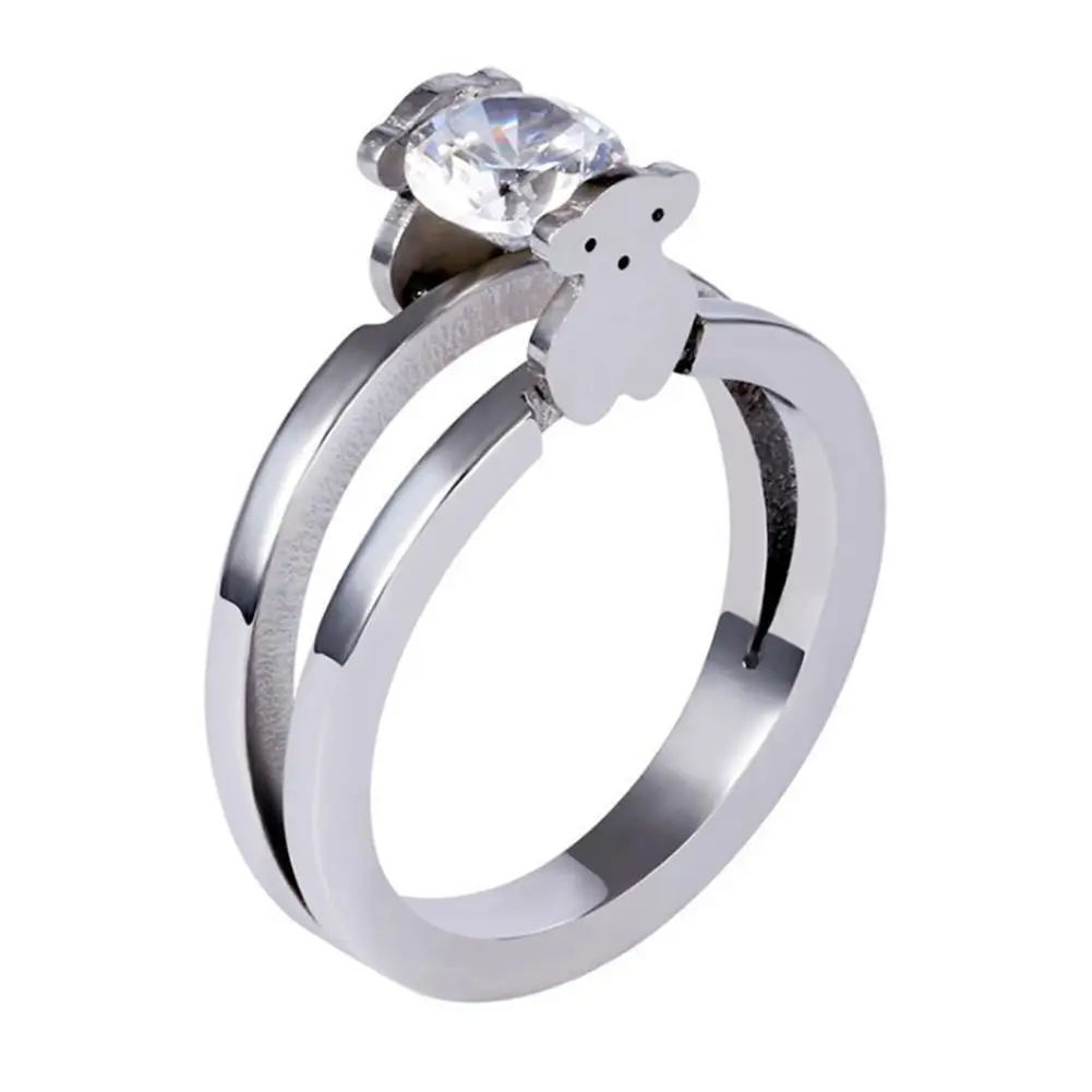 

New Wedding engagement rings for women Cute Bear Cubic Zircon wedding party big fashion silver bear Ladies Rings Jewelry