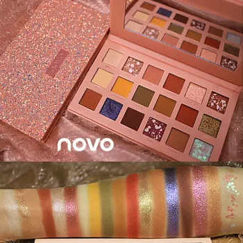 

NOVO Sparkle Shimmer Eyeshadow Palette 18 Colors Metallic Glitter Matte Pigmented Eye Shadow Powder Makuep NUDE Smoky Eyelids