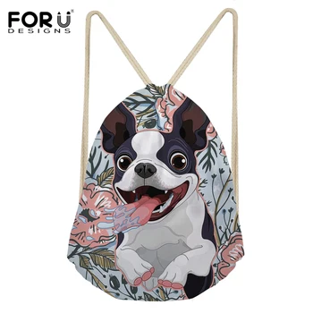 

FORUDESIGNS Cute Boston Terrier Design Drawstring Backpack Women Daily Bagpack Students Casual Daypack Light Girl Drawstring Bag