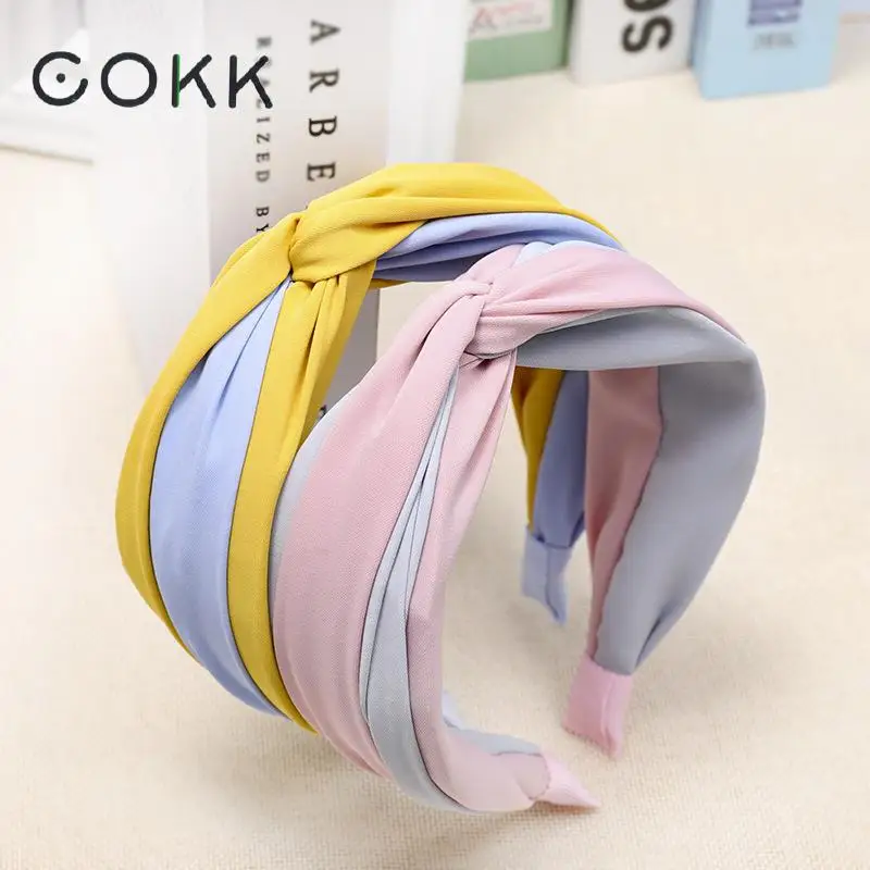 

COKK Mix Color Cloth Cross Hairband Headband Turban for Women Lady Wide Plastic Hair Hoop Bezel Head Hair Bands Accessories New