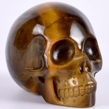 

Healing Crystal Stone Human Reiki Skull Figurine Statue Sculptures Hand Carved Tiger Eye Skull For Home Decor 3" Feng Shui