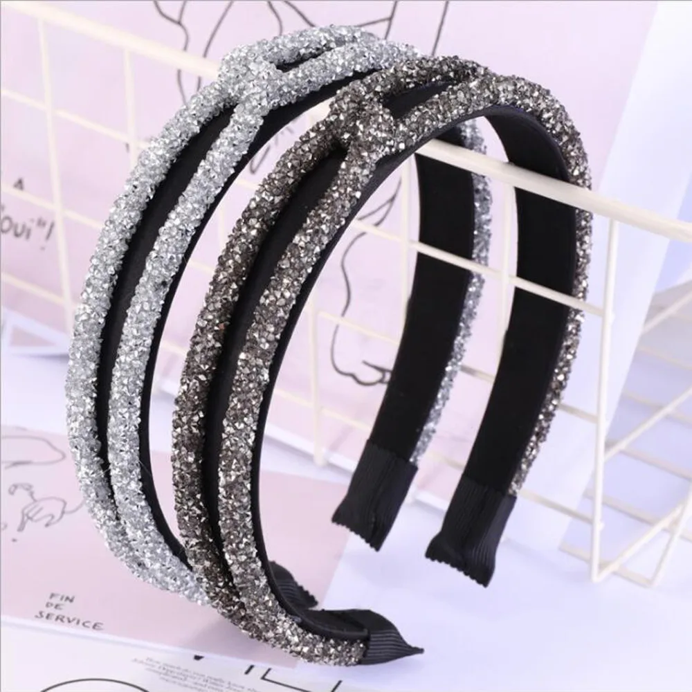 Новая мода сияющий металлический цветок бант Hairband горный хрусталь принт оголовье Высокое качество DIY аксессуары для волос ювелирные