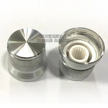 

5pcs Aluminum alloy knob switch cap 17mm-15mmx16mm silver bright edge grid type flower shaft hole gear shaft 6mm
