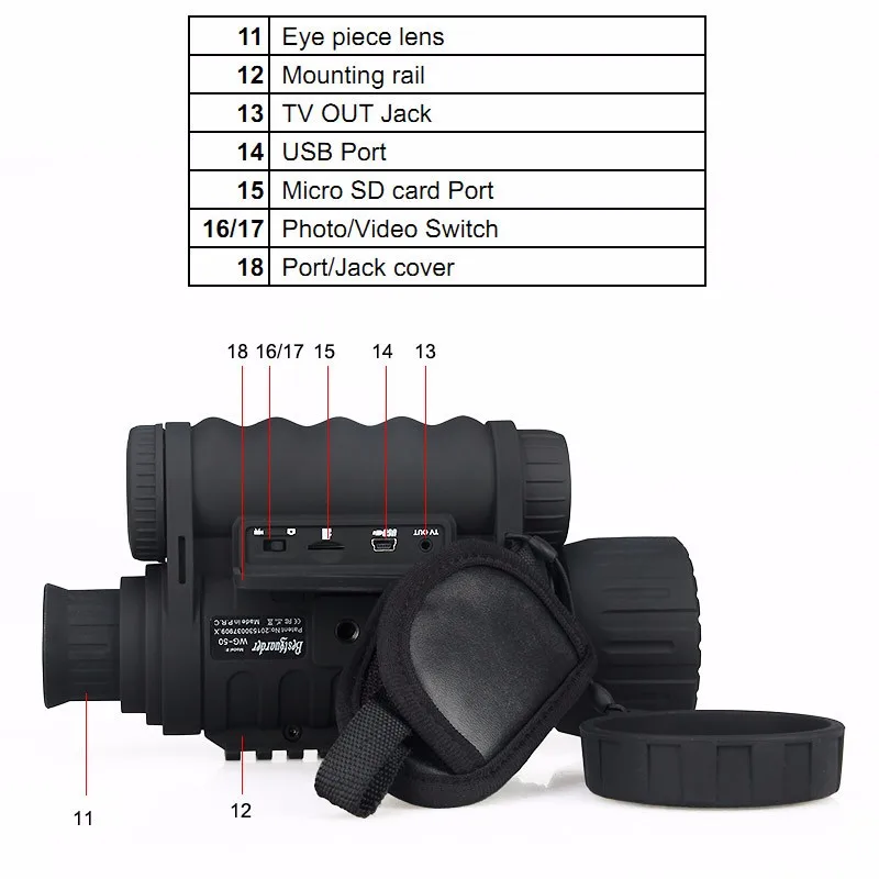 6x50 мм HD цифровой ночного видения Монокуляр ЖК Инфракрасный ИК телескоп 5mp прицел ночного видения для животных охота высокое качество