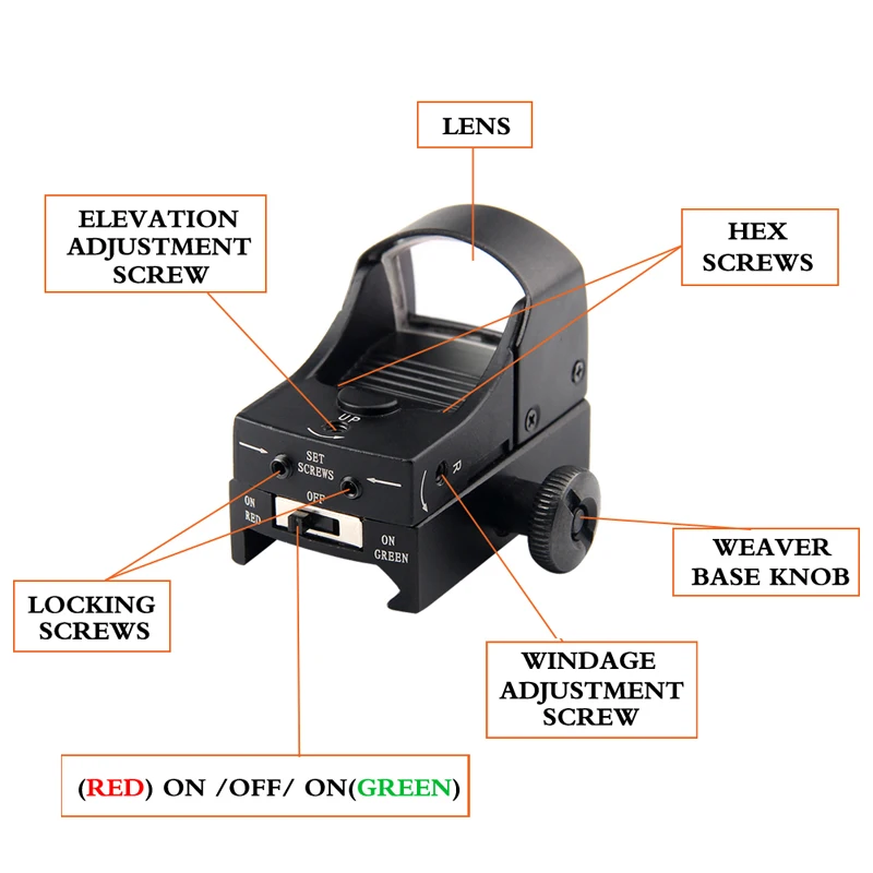 Мини-Красный Зеленый точечный прицел рефлекторный прицел с выключателем ВКЛ/ВЫКЛ для тактической страйкбола стрельбы охоты 5-0006